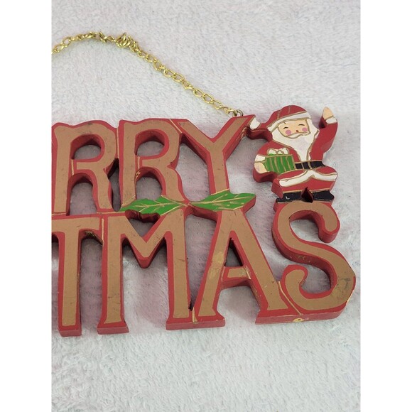 Merry Christmas Santa Hanging Wooden Vintage Decoration Holiday Sign - Picture 5 of 11